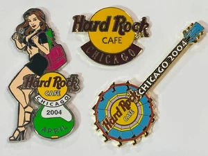 Vintage Hard Rock Cafe CHICAGO USA Pin Set lapel girl logo banjo april 2004 - Picture 1 of 11