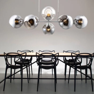 Lampadario Sospeso Lampada Da Tavolo In Vetro Fumè 8 Fiamme Vetro H 150 Cm - Immagine 1 di 4