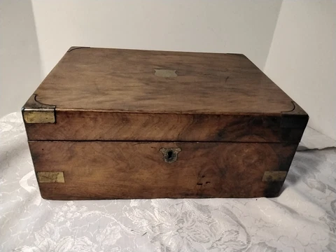 Antique Wooden Traveling Portable Writing Lap Desk, brass corners - SEE DESC Cover