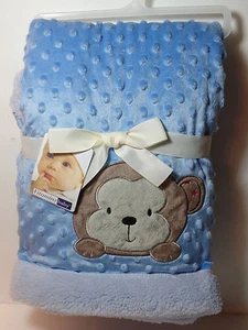 Neu Vitamine Baby Plüsch blau Minky Punkte & Kunstfell DSCHUNGELAFFE Decke 30x40 - Bild 1 von 3