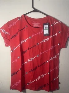 T-shirt ragazze Tommy Hilfiger stampa corsivo rosso grande (12/14) - Foto 1 di 3