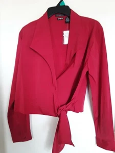 Tangents Red Stretch Long Sleeve Wrap Blouse Sz XL NWT - Picture 1 of 3