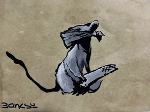 BANKSY CoA Handmade Painting Original Drawing Signed Vintage - Picture 1 of 5