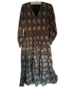 House of Harlow Dress Boho Size XS Maxi Peasant Nicole Richie Tassels Black Tan - Picture 1 of 7