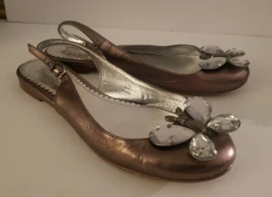 BODEN pewter Silver Metallic Leather Rhinestone Butterfly Slingback Flats 6 6.5 - Picture 1 of 10