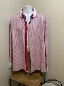 Coogi Luxe 4xl Double Collar Button Up Red White blue Pinstriped - Picture 1 of 11