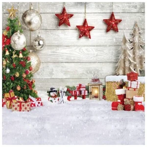 AIIKES 10x10FT Fond de Noël Sapin de Noël Cadeau Fond Blanc Planche de Bois F... - Photo 1/5