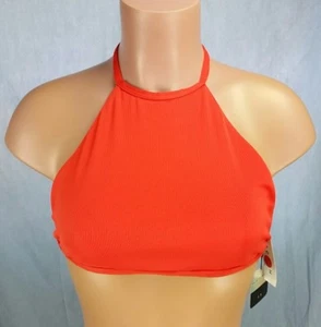 La Hearts Bikini Oberteil - gerippt hochgeschlossen - grün / koralle L XL - Bild 1 von 9