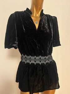 PER UNA M&S BLACK VELVET TOP ,SMOKED WAIST EVENING TOP, Marks&Spencer UK 12 - Picture 1 of 10