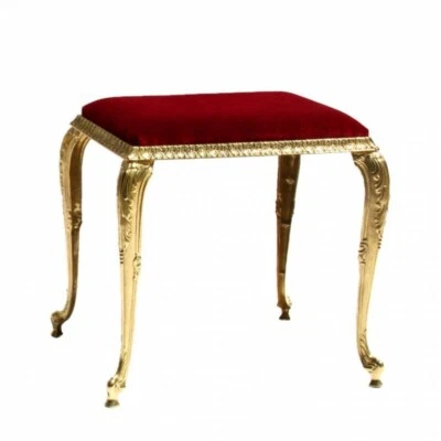 Exklusiver Hocker Klassisch Sitzbank Messing Samt gepolstert Barock Gold Stil - Bild 1 von 2
