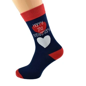 Happy 2nd Anniversary Romantic Hearts Adult UK 5-12 Socks X6S242-008 - Picture 1 of 1