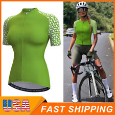 Womens Cycling Jersey Green Short Sleeve Road Bike Shirts Quick Dry Breathable