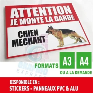DANGER CHIEN MECHANT - JE MONTE LA GARDE - STICKERS - PANNEAU PVC - ALU 3 mm - Imagen 1 de 9