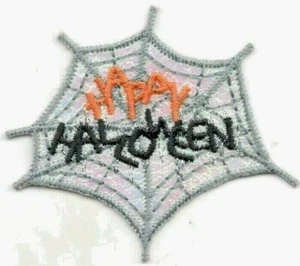 HAPPY HALLOWEEN Iron On Patch Spider Web Holiday - Picture 1 of 1