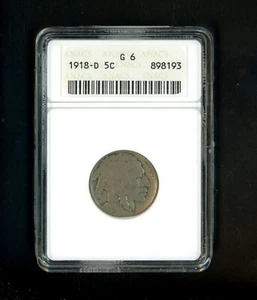 1918 D US Buffalo Nickel 5c .05 ANACS G6 - Picture 1 of 4