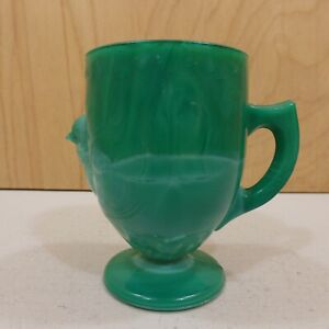 McKee Summit Vintage 3" CHICK & EGG CUP Malachite Green Slag Glass Chicken Mug