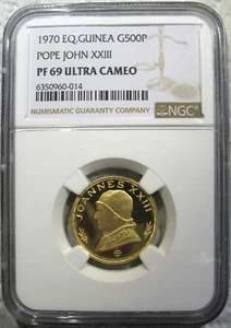 Equatorial Guinea 1970 Gold 500 Pesetas NGC PF-69 Ult.Cameo- Pope John XXIII - Picture 1 of 3