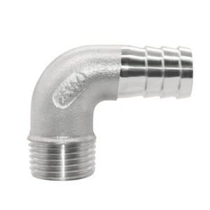 Stainless Steel Hose Fitting 90 Degree Elbow 5/8" Barb x 1/2"NPT Male Pipe Wa... - Picture 1 of 9