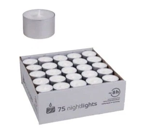 Silver Cup Tealights Candles - Box of 75 Long Burn Time 8 Hours Tea Light  - Picture 1 of 3