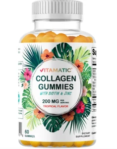 Vitamatic Hydrolyzed Collagen Gummies with Vitamin C, Zinc & Biotin -60 Gummies - Picture 1 of 3