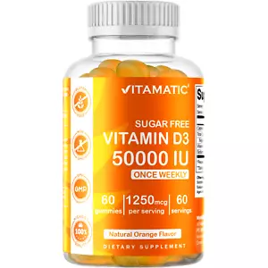 Vitamatic Sugar Free Vitamin D3 (50,000 IU) - 120 Pectin Based Gummies. - Picture 1 of 6