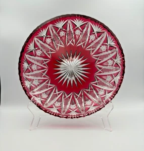 VINTAGE BOHEMIAN CRYSTAL RUBY RED CUT TO CLEAR PLATE EXCELLENT CONDITION!! - Picture 1 of 5