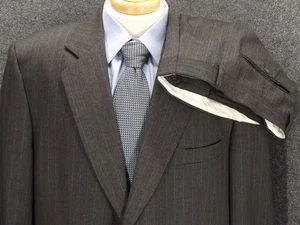 Milano Mens Suit 50R 44x30 Gray Chalk Stripe Virgin Wool Pleated Pants Tasmania - Picture 1 of 18