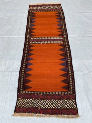 2x6 ft Traditional Handwoven Runner Afghan Vintage Sufreh Antique Wool Area Rug - Image 1 of 4