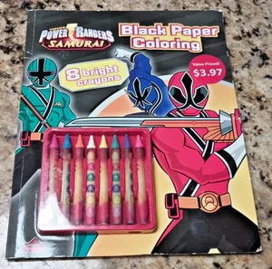 Vintage Power Rangers Samurai Black Paper Coloring Book with 8 Bight Crayons - Picture 1 of 6