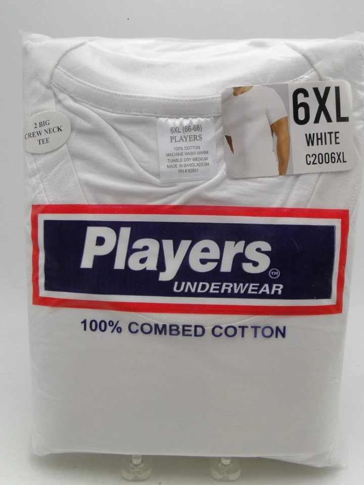 2 Big Men's White Cotton Players Crew-Neck Tee Shirts 6X 66-68 - Image 1 of 2
