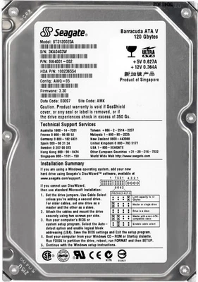 HardDisk Seagate Barracuda Ata V ST3120023A 120GB 7200RPM 2MB ATA IDE 3.5'' - Immagine 1 di 2
