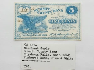 1862 Merchant Scrip Fractional Currency, 5 cents Uncirculated Cuyahoga Falls, OH - Picture 1 of 4