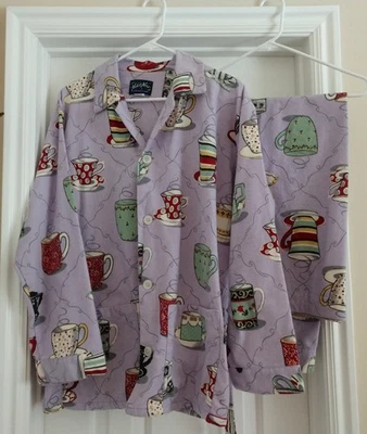 Nick and Nora MUY RARO Juego de pijama de franela de algodón copas acogedoras lavanda (funciona grande) Foto 1 de 4