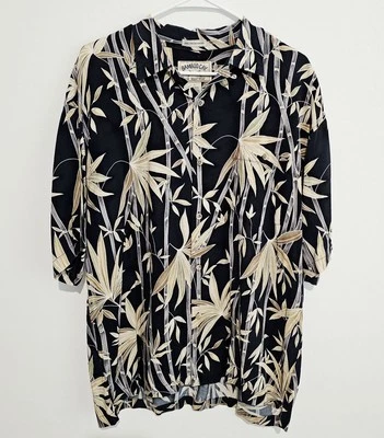 Camisa de bambú con cuello bucle para hombre L negra floral hawaiana ropa de resort fina Foto 1 de 3