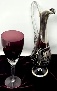 Italienische venezianische Amethyst DEKANTER mit echtem SILBER handbemalt klarem Griff - Bild 1 von 24