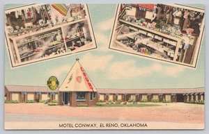 El Reno Oklahoma Motel Conway Curios Multiview Tepee Office Linen Postcard - Picture 1 of 2