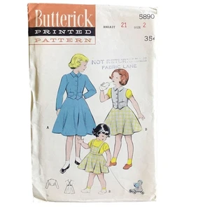 Girls Suspender Skirt Jacket Weskit Pattern 1951 Butterick 5890 Size 2 Uncut - Picture 1 of 2