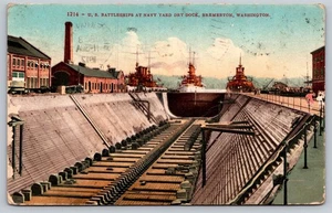 Postcard Washington Bremerton US Battleships at Navy Yard Dry Dock WWI Era 1917 - Picture 1 of 2