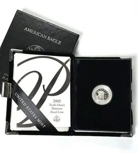 2002 W US Mint 1/10 oz American Eagle 99.95% PLATINUM BULLION PROOF Orig Box COA - Picture 1 of 6