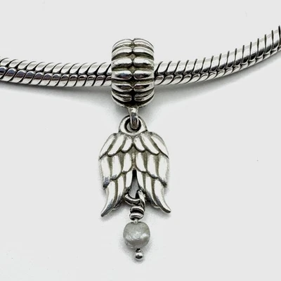 Pandora ALE S925 Plata Esterlina Alas de Ángel Guardián Perla Cuelga Dije Foto 1 de 4