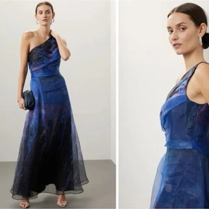 Rene Ruiz Collection Size 6 Organza One Shoulder Evening Gown Multicolor Blue - Picture 1 of 9