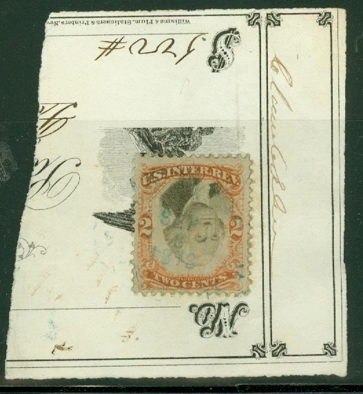 US #R135b 2¢ orange & black, INVERTED  CENTER, used on piece, VF, PSAG cert - Image 1 of 1