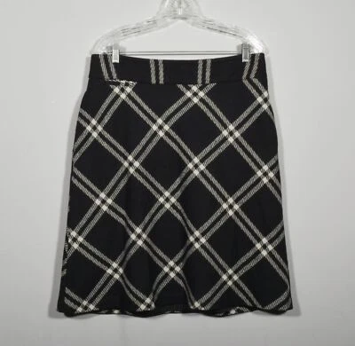 Falda de Bolsillo Lands End Blanco y Negro Mezcla de Lana a Cuadros Midi Línea A Academia Talla 10 Foto 1 de 3