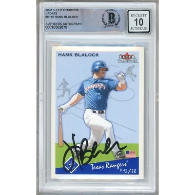 Hank Blalock Signed 2002 Fleer Tradition #U190 Rangers Beckett BAS BGS Auto 10 - Image 1 of 4