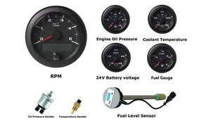 VDO OCEAN LINK SET OF GAUGES 5000 RPM WHITE 24V WITH SENSORS & DUT-E FUEL LEVEL - Picture 1 of 2
