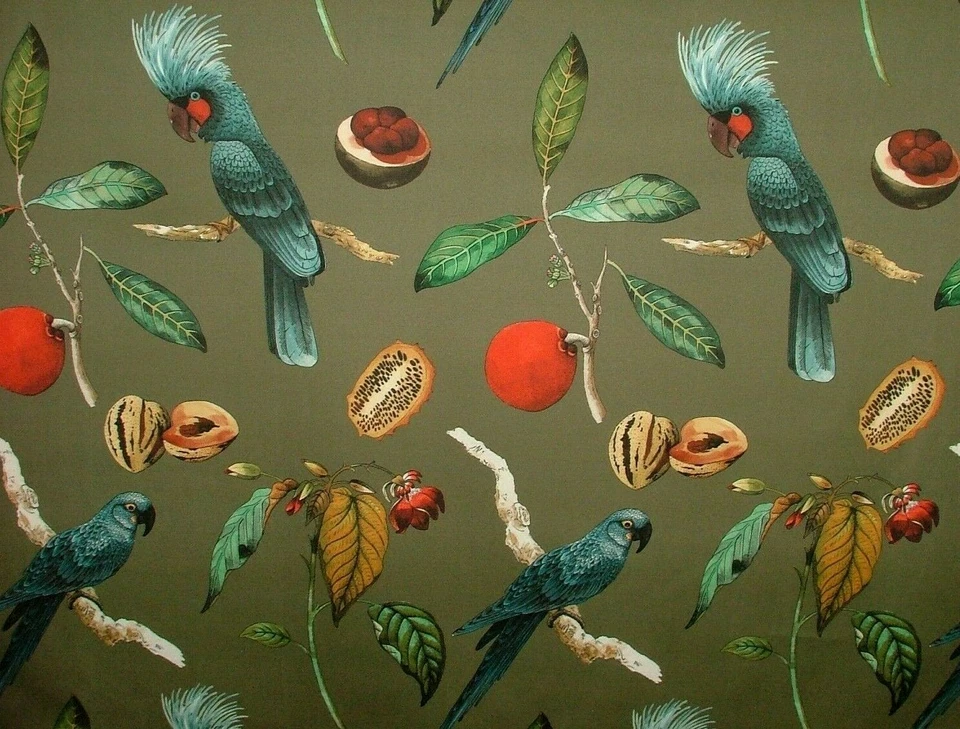 Kakadu Olivgrün Plüsch Samt Papagei Vogel Stoff Vorhang Polster Kissen - Bild 1 von 4