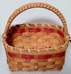 Cestino tessuto fatto a mano con manico fisso, altezza 8" x 6" x 4" vintage 1987 - Foto 1 di 6
