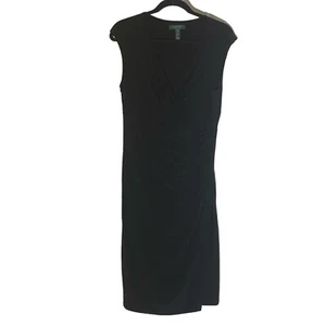 Ralph Lauren Black Jersey Knit Cap Sleeves Side Ruched Classic Midi Dress 12 - Picture 1 of 9