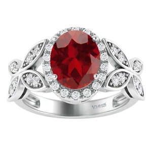 2.20Ct Natural Garnet and White Topaz Halo Ring 14k White Gold Plated 925 Silver - Picture 1 of 6