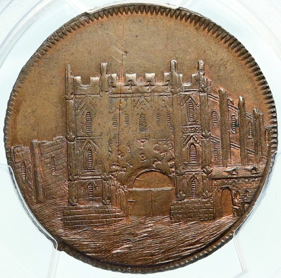 1790 ENGLAND UK Suffolk Bury Abbey Gate Antique 1/2 P Conder Token PCGS i84019 - Image 1 of 4